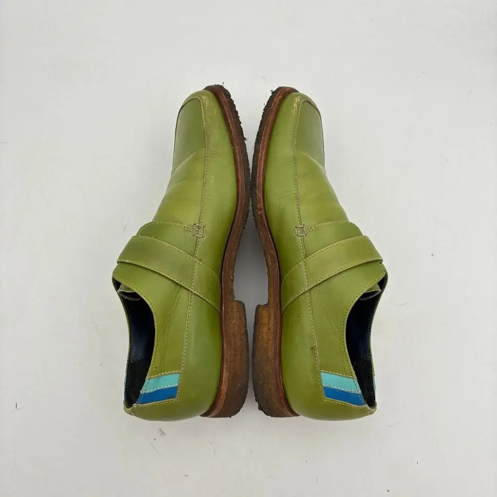 Vintage John Fluevog Ascot Leather Shoes Men's 7 Monk Strap Green
